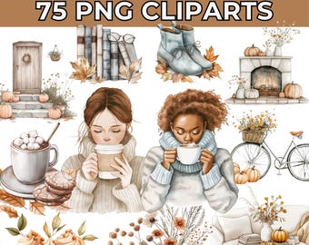 75 Fall Clipart: Pumpkin Season, Cottagecore Autumn PNG (Digital Download)