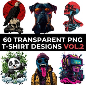 Vibrant Animal T-Shirt Designs: Sublimation PNG Bundle (Digital Download)