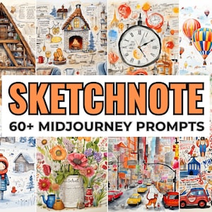 60+ Sketchnote Midjourney Prompts, AI Art, Midjourney Prompt, Midjourney AI Art, Learn Midjourney, Digital Art, AI Generate, Art Print