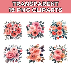 Dusty Rose Floral Clipart - Watercolor Roses for Wedding Invitations and Blush Decor - Floral Clipart Collection