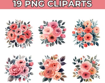 Dusty Rose Floral Clipart - Watercolor Roses for Wedding Invitations and Blush Decor - Floral Clipart Collection