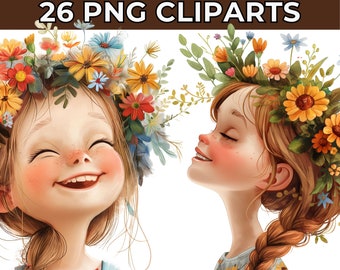 26 Girls Clipart, Cute Girl Clipart, Children Clipart, Chibi Girl Clipart, Cute Kids Clipart, Little Girl PNG, Anime Girl Watercolor Clipart