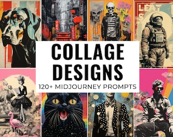 120+ Collage Designs Midjourney Prompts, KI Kunst, Midjourney Prompt, Midjourney KI Kunst, lernen Midjourney, digitale Kunst, KI erzeugen, Kunstdruck