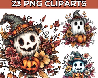 23 Imágenes prediseñadas de fantasma lindo de acuarela, paquete de imágenes prediseñadas de Halloween PNG, PNG de fantasma lindo, PNG de otoño, diseño de sublimación de otoño de calabazas, arte de tendencia