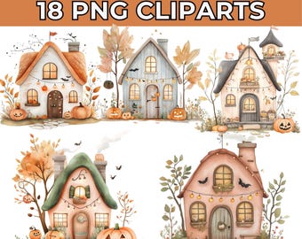 Autumn House Clipart Autumn Fairy House Clipart Fall Cottage PNG Halloween Clipart Cozy Fall House Clipart