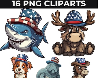4th of July Animals Clipart: Patriotic PNG Images for DIY Crafts