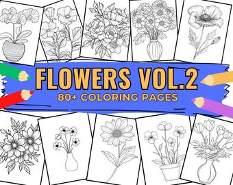 80 Elegant Flower Coloring Pages: Greyscale Art (PNG Download)