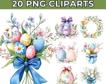 Floral Easter Egg Clipart: Watercolor PNG Images (Digital Download)