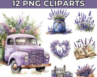 Lavender PNG Clipart Bundle: Watercolor Lavender Flowers, Floral Clip Art, Lavender Bouquets for Crafts and Designs, Lavender Cliparts