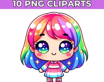 Kawaii Clipart Cute | Printable Sublimation | Kawaii Stickers Characters Girl | Kawaii T-Shirt Design Bundle | Kawaii Clipart