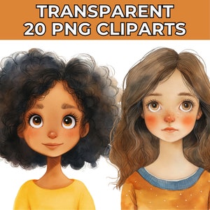 Girls Clipart, Cute Girl Clipart, Children Clipart, Chibi Girl Clipart, Cute Kids Clipart, Little Girl PNG, Anime Girl Watercolor Clipart