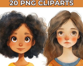 Girls Clipart, Cute Girl Clipart, Children Clipart, Chibi Girl Clipart, Cute Kids Clipart, Little Girl PNG, Anime Girl Watercolor Clipart