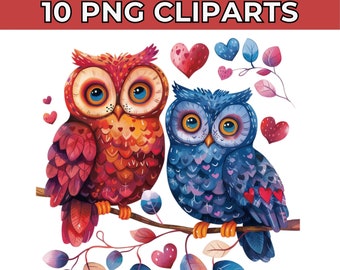 10 Owl Clipart Bundle | Sparkling Owl Sublimation Clipart | Colorful Owls | Owl Artwork | Owl Printable | Digital Download for Card Making
