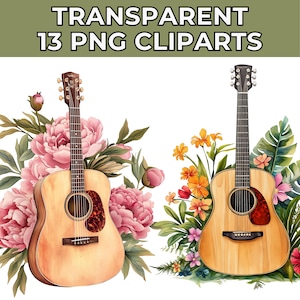 Aquarel akoestische gitaar clipart hoge kwaliteit png's kwekerij kunst digitale download kaart maken gitaar clipart digitale papier ambacht