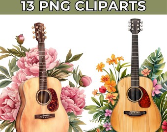Watercolor Acoustic Guitar Clipart High Quality PNGs Nursery Art Digital Download Card Making Guitar Clipart Digital Paper Craft
