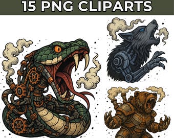 Steampunk Animal PNG Clipart: Mechanical Creatures for Sublimation