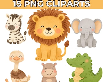 Safari Animals Clipart: Watercolor Jungle Nursery Art (Digital Download)