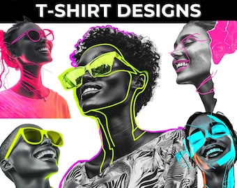 Colorful T-Shirt Designs Bundle: Neon Art, Sublimation PNG (Digital Download)