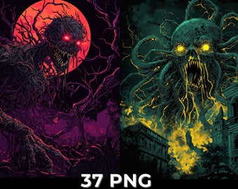 Halloween Horror Movie Character T-Shirt Designs: Spooky PNG Bundle (Digital File)