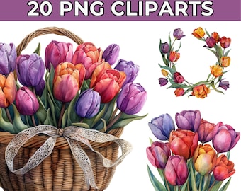 Watercolor Tulips Clipart | Spring Floral Bouquet | Wedding Clipart | Premade Clipart | Pink Flowers Clipart | Spring Clipart PNG | Garden