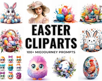 100+ Midjourney Ostern Cliparts Prompts, AI Art, Midjourney Ostern, digitale Kunst, AI Generate Print