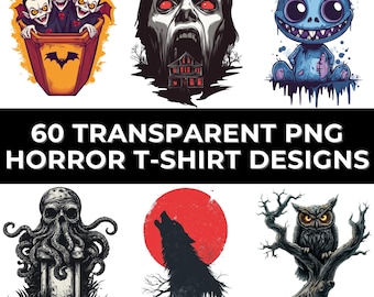 Halloween Horror T-Shirt Designs: Scary Movie PNG Bundle (Digital File)