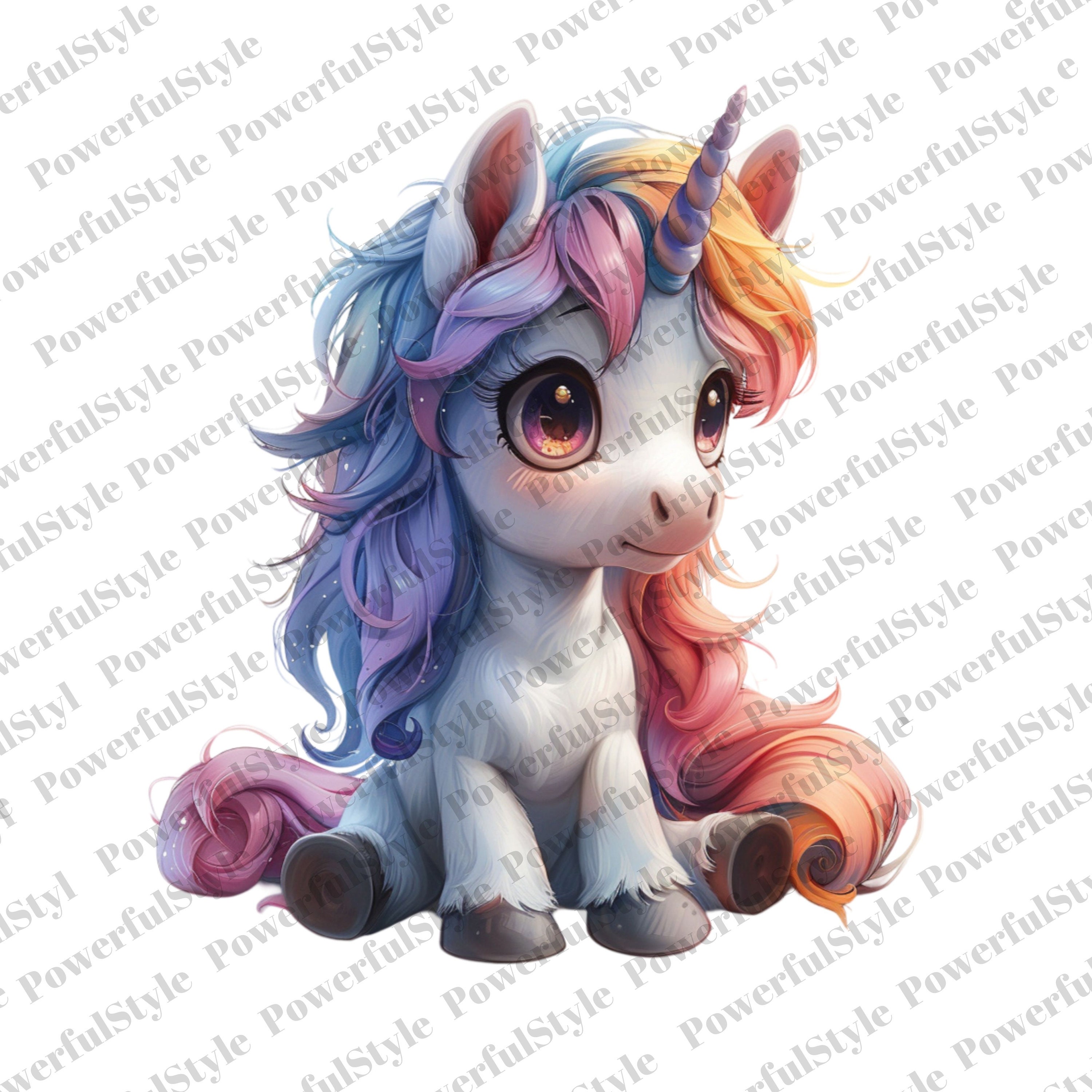 Adorable Baby Unicorn Watercolor Clipart, Cute Unicorn PNG, Rainbow ...