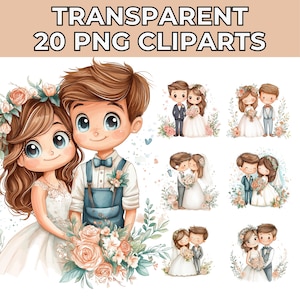 20 schattige bruiloft clipart bundel pastel aquarel huwelijk graphics PNG bruid en bruidegom illustraties voor commercieel gebruik digitale bruiloft kunst