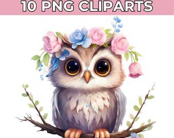 10 Owl Clipart Bundle | Sparkling Owl Sublimation Clipart | Colorful Owls | Owl Artwork | Owl Printable | Digital Download for Card Making