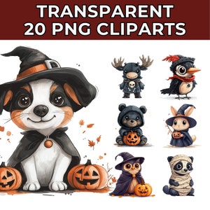 Watercolor Halloween Animals Collection Clipart 20 PNG Cute Halloween Animals Clipart Animal PNG Bundle Commercial Us