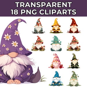 Cute Gnomes Clipart, 18 High Quality PNGs, Nursery Art, Digital Download, Card Making, Cute Gnome Clipart for Digital Paper Craft