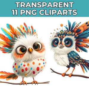 Imágenes prediseñadas de pájaros caprichosos, imágenes prediseñadas digitales de pájaros divertidos, imágenes prediseñadas de acuarela, PNG de alta calidad para manualidades imprimibles y descarga digital