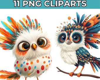 Imágenes prediseñadas de pájaros caprichosos, imágenes prediseñadas digitales de pájaros divertidos, imágenes prediseñadas de acuarela, PNG de alta calidad para manualidades imprimibles y descarga digital