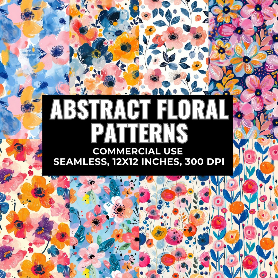 Painted Abstract Floral Pattern Set, Seamless Painted Floral Patterns ...