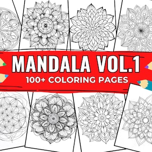 100 Full-Bleed Mandala Coloring Pages - Adult Coloring Pages - Stress Relieve | Greyscale Digital Coloring Book for Adults and Kids