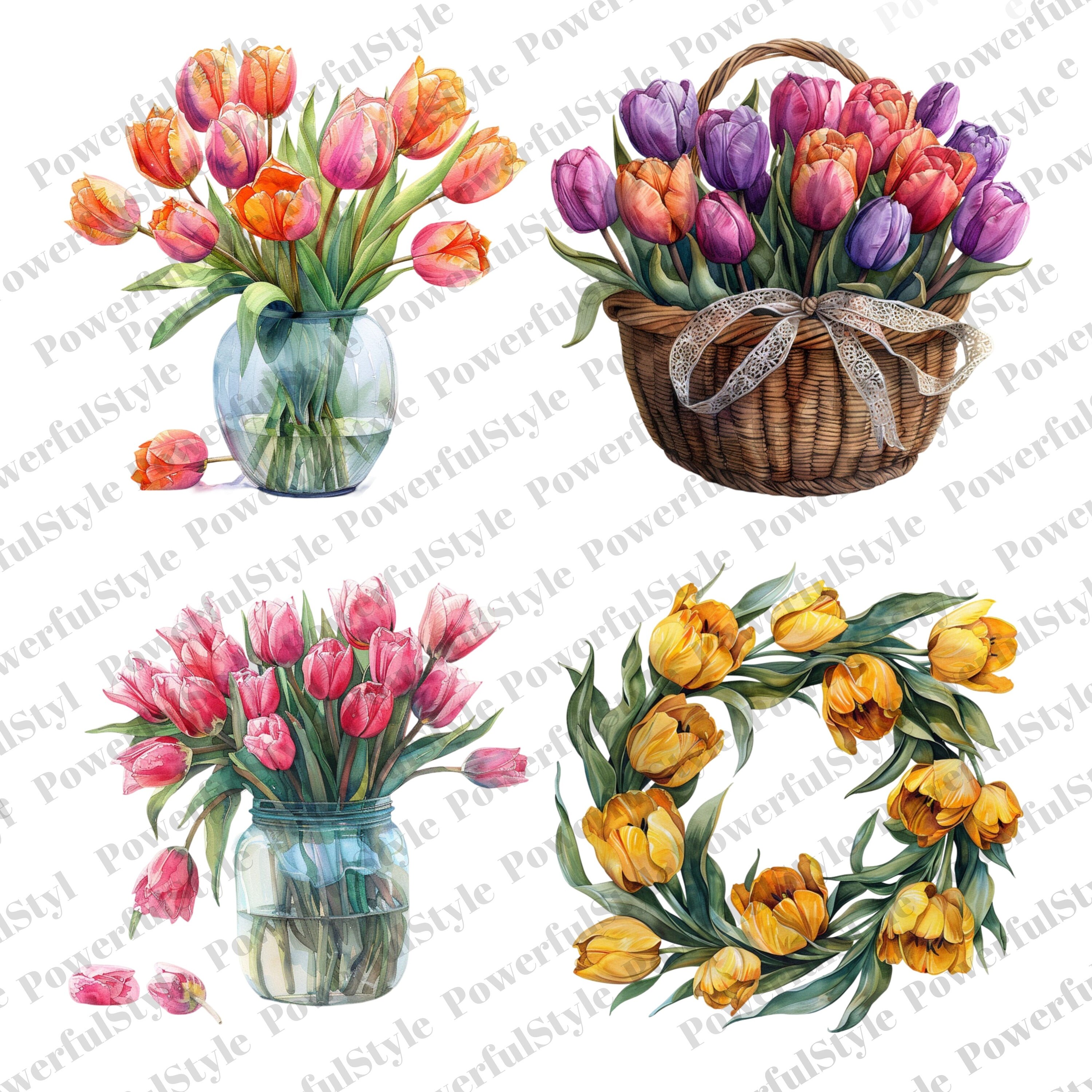 Watercolor Tulips Clipart | Spring Floral Bouquet | Wedding Clipart ...