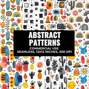 Abstract Seamless Patterns, Abstract Digital Paper Pack, Matisse-Inspired Repeating Patterns for Commercial Use, Scrapbook Background