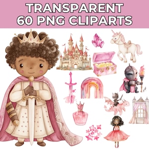 Watercolor Medieval Clipart Bundle: Knights, Princesses, Dragons (PNG)