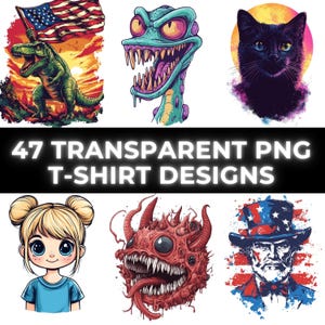 Vibrant T-Shirt Design Bundle: 47 PNG Files, Commercial Use (Digital Download)