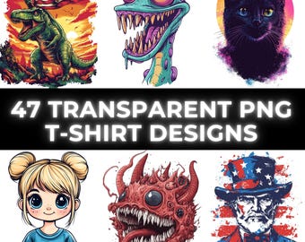 Vibrant T-Shirt Design Bundle: 47 PNG Files, Commercial Use (Digital Download)