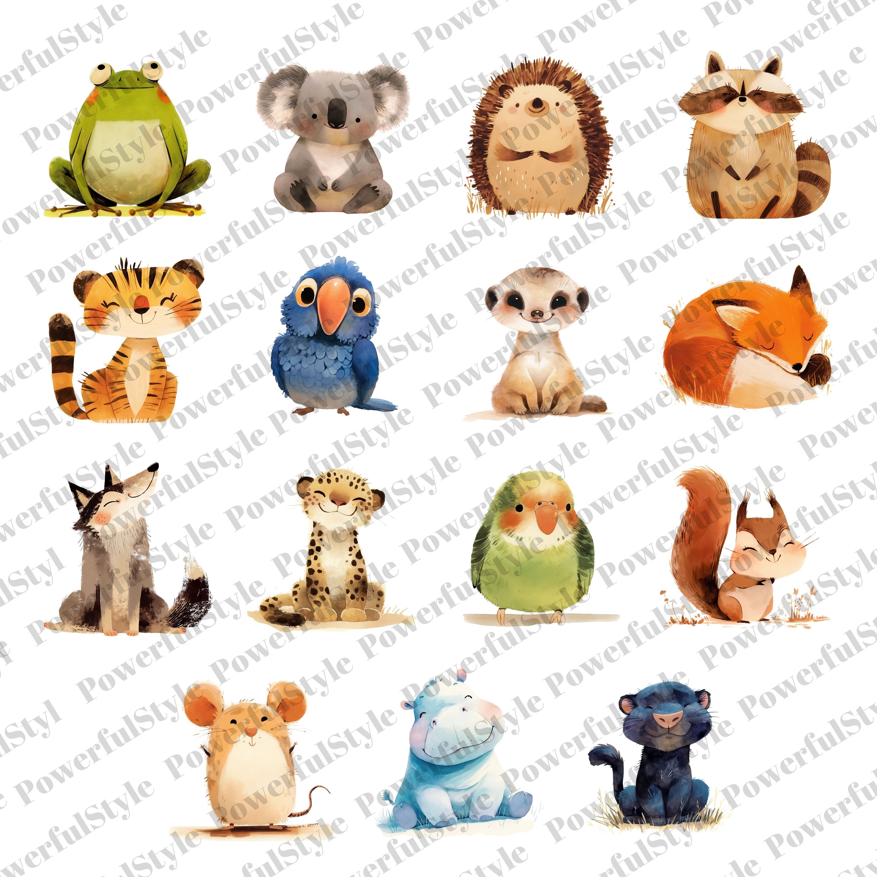 Watercolor Nursery Animal Clipart Bundle for Baby Shower Invites Cute ...