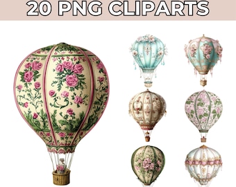 Victorian Hot Air Balloon Clipart: Watercolor PNG Images (Digital Download)