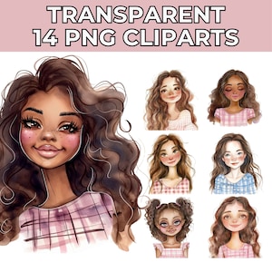 14 Cute Girls Clipart Bundle | Adorable Chibi and Anime Girl Watercolor PNGs | Perfect for Children’s Projects and Digital Art