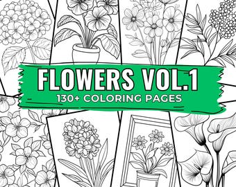 Elegant Flower Coloring Pages: Greyscale Art for Adults & Kids (PNG Download)