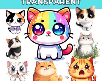 Kawaii Kitty PNG Bundle | Słodki kot | Uroczy kotek Clipart | Kawaii Kitty PNG Pliki do cięcia dla Cricut i Silhouette | Kot Clipart | Zwierzęta