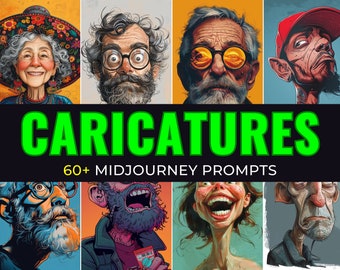 60+ Caricatures Midjourney Prompts, AI Art, Midjourney Prompt, Midjourney AI Art, Learn Midjourney, Digital Art, AI Generate, Art Print