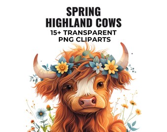Watercolor Highland Cow Cliparts | Watercolor Clipart | Nursery Illustrations | PNG Images | Commercial Use | Digital Art | Spring Cliparts