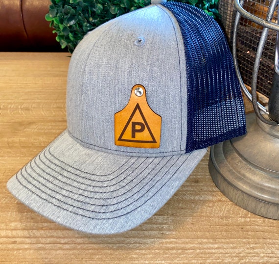 Your BRAND!! Leather Ear Tag Trucker Hat Personalized with Your Unique Brand on The Cattle Tag *Richardson 112*
