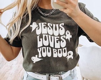 Comfort Colors Christian Shirt Cute Distressed Ghost Tshirt Faith Based Apparel Jesus Gift Faith Based Tee Fall Bible Verse T Boo Shirt
