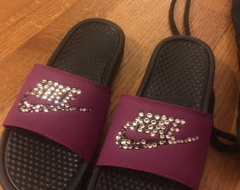 nike slides burgundy and gold